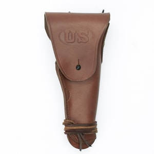 U.S. WWII M1916 1911 .45 cal Brown Leather Hip Holster Embossed US [AWU4500]