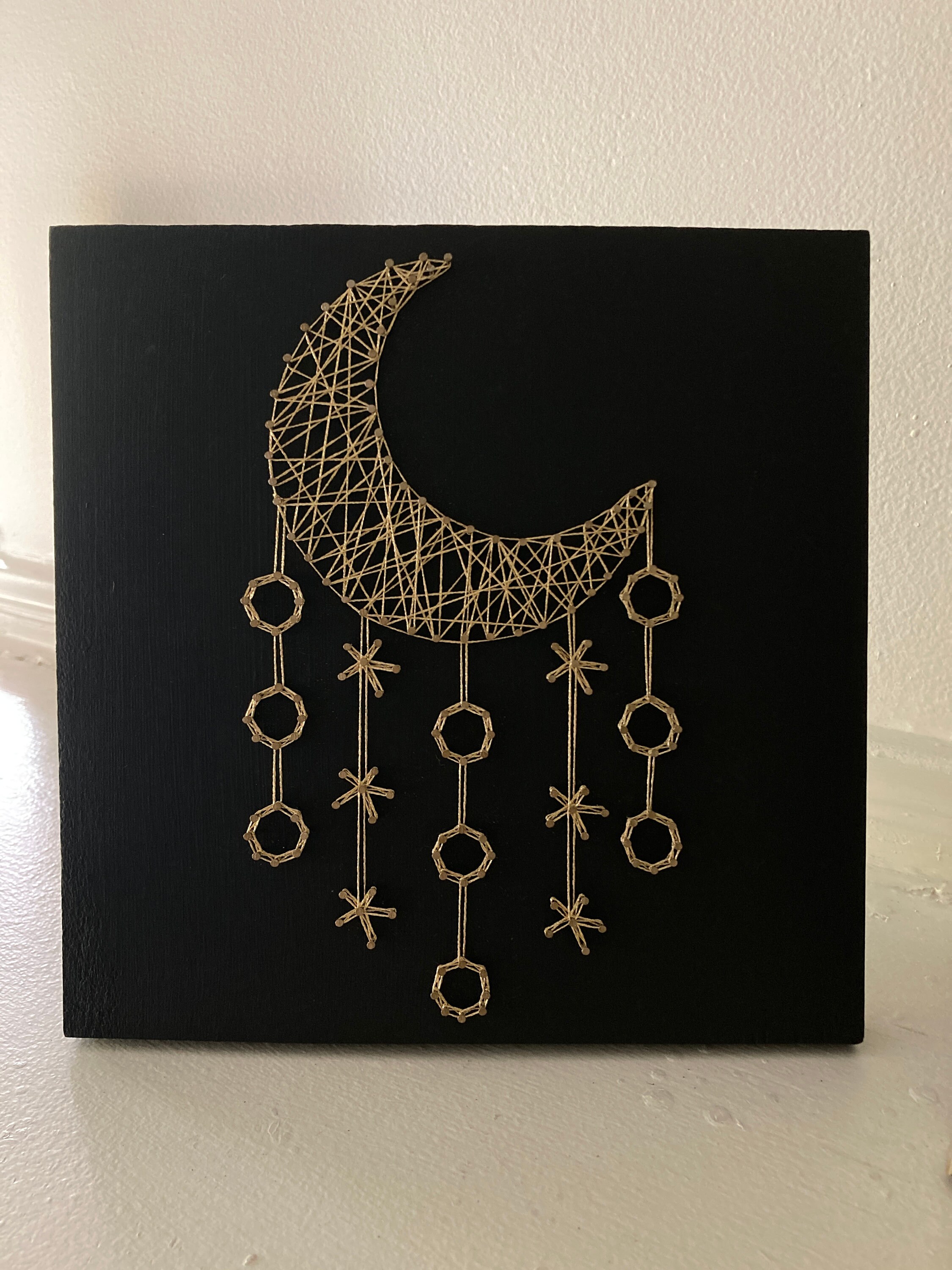 Crescent String Moon Stars Dangling String Art Minimalist Mystic New Age Art Crescent ...