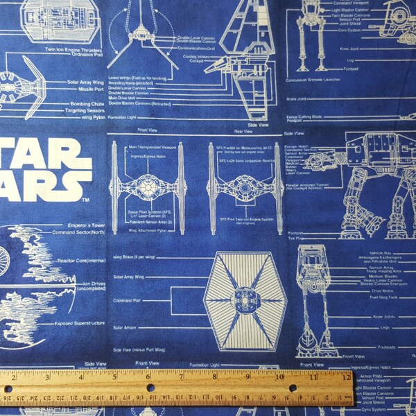 Star Wars Blueprint Fabric, RARE, Spaceship Schematics, Deathstar Fabric,  Star Wars Force Awakens, Tie Fighter