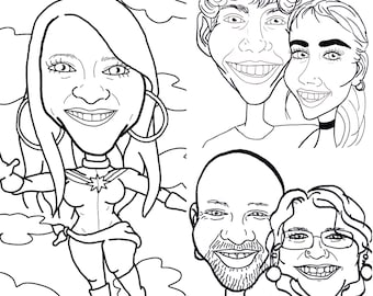 DIGITAL DOWNLOAD Black & White Custom Cartoon. Caricature Portrait. Caricature drawing Caricature Art. Custom caricature. Couples caricature