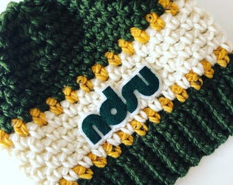 Throwback NDSU Bison Slouchy Beanie Hat | Adult Unisex | Champions | Green and Gold | Pom pom