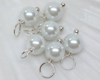 12 hand wrapped 6mm White, white pearl dangle beads, dangle charms, pearl dangle charms, white charms. bead charms, white pearl charms