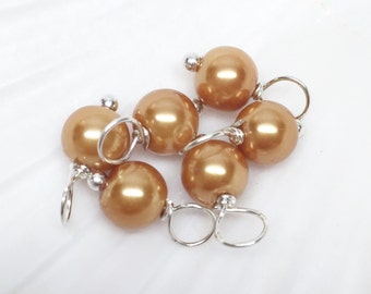 Pearl dangles, 6mm Copper, copper pearl dangles, glass pearl dangle, dangle charms, pearl dangle charms, bead charms, necklace charms