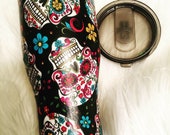 OOAK DiY Dia de los Muertos Sugar Skulls Day of the Dead Calavera 30 OZ Tumbler with lid