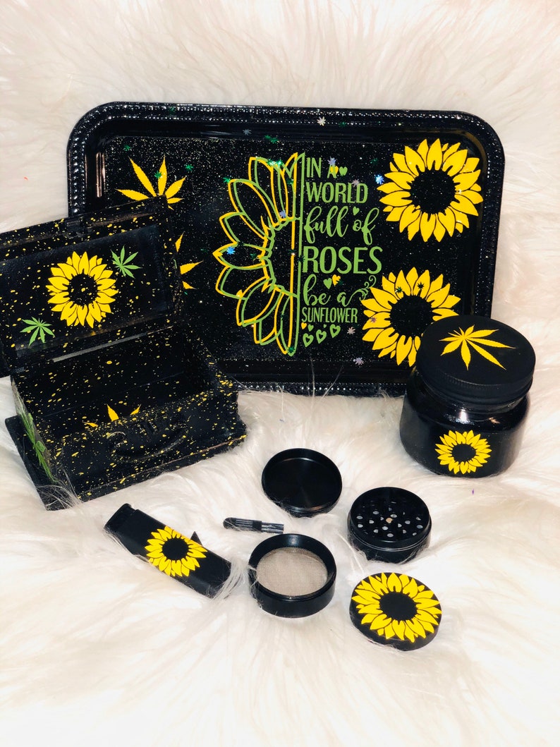 Sunflowers Rolling Tray Set of 5 Wooden box tray jar and Etsy