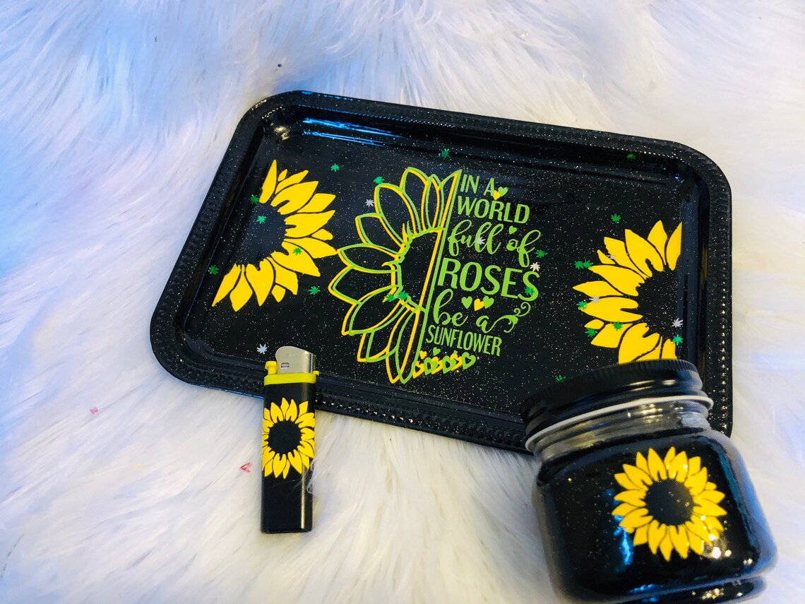 Sunflowers Rolling Tray Medical Tray makeup tray set of 3. Etsy