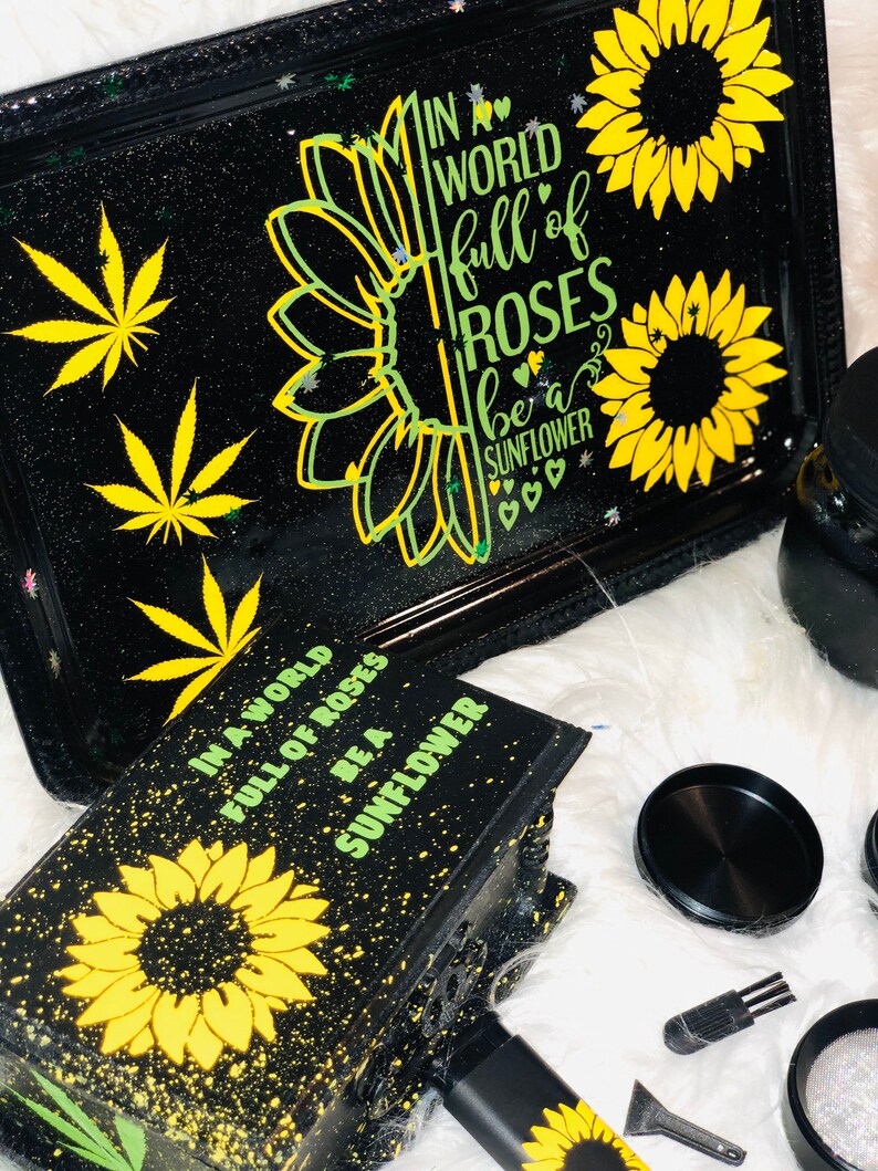 Sunflowers Rolling Tray Set of 5 Wooden box tray jar and Etsy