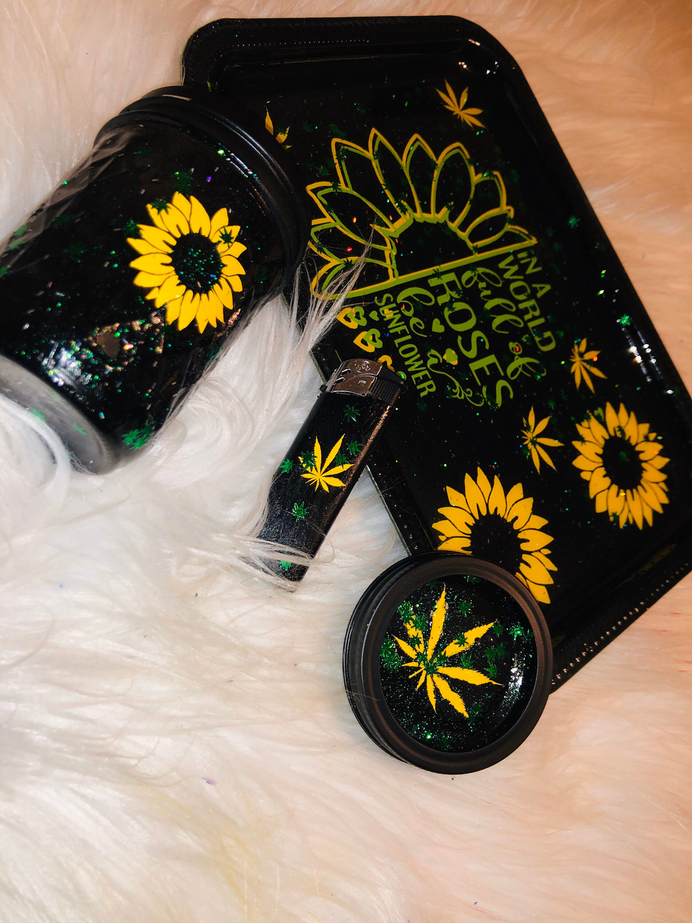 Sunflowers Rolling Tray Medical Tray set of 3 Tray jar Etsy