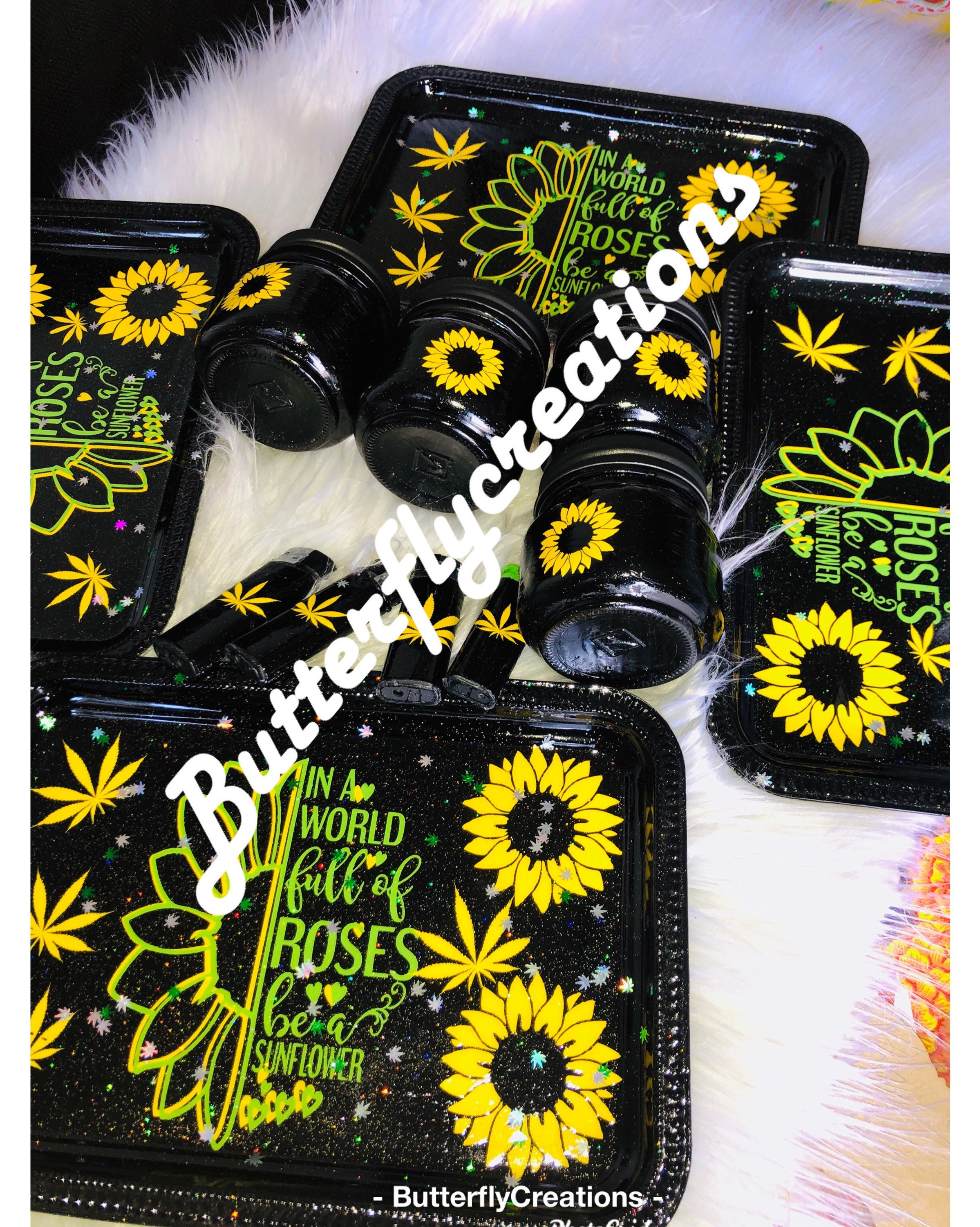 Sunflowers Rolling Tray Medical Tray set of 3 Tray jar Etsy