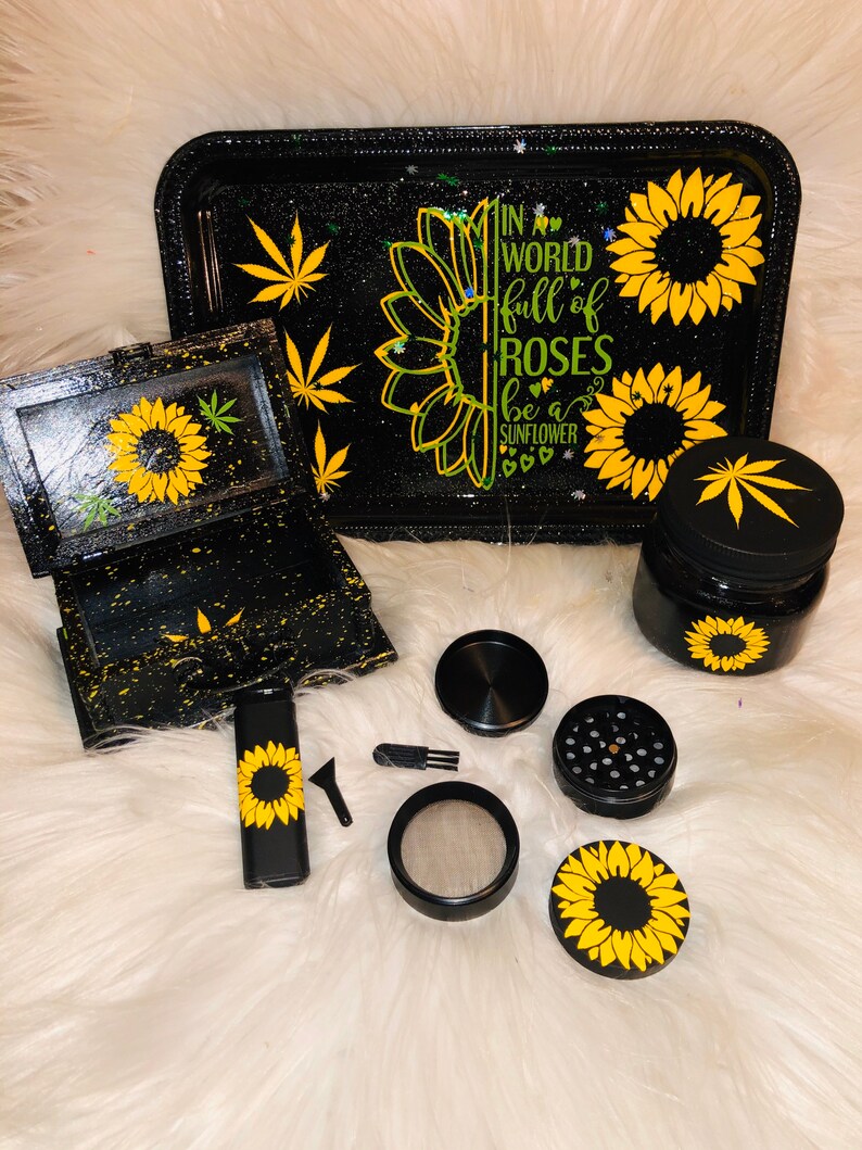 Sunflowers Rolling Tray Set of 5 Wooden box tray jar and Etsy
