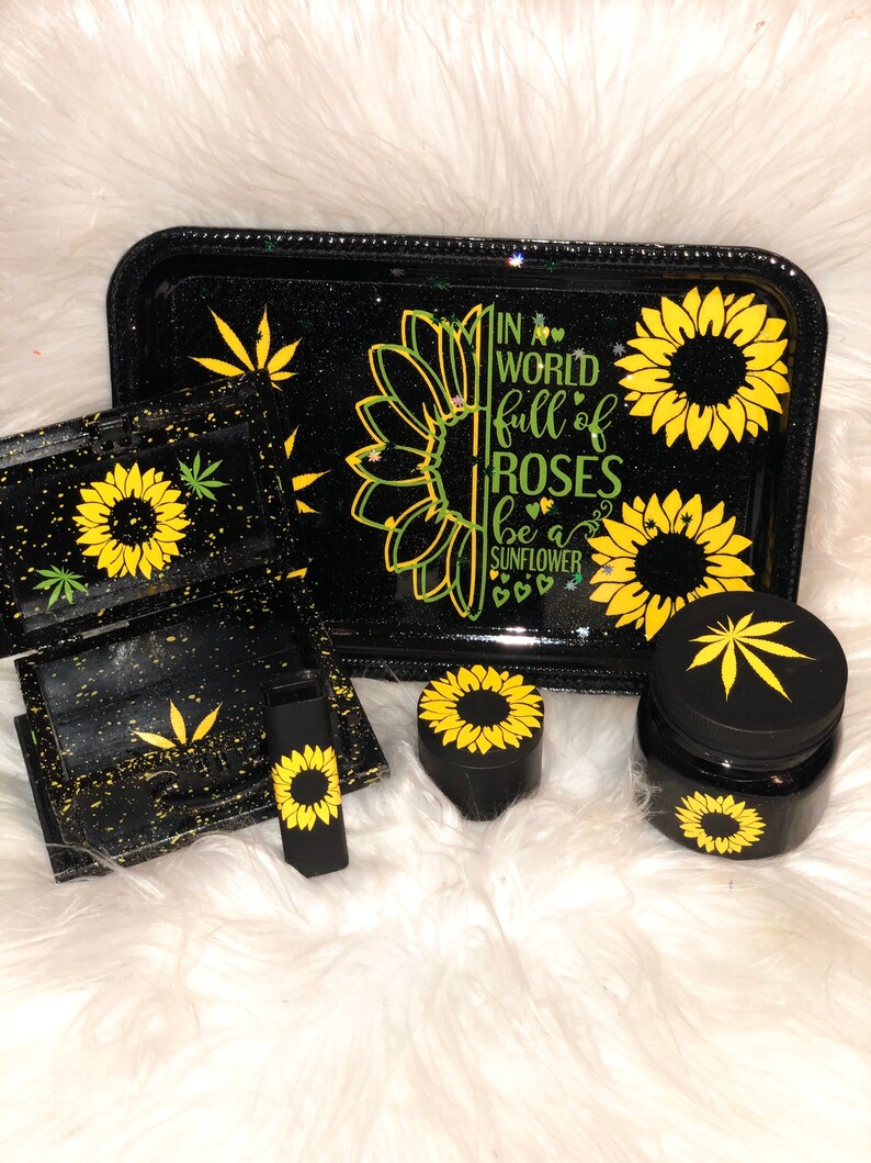 Sunflowers Rolling Tray Set of 5 Wooden box tray jar and Etsy