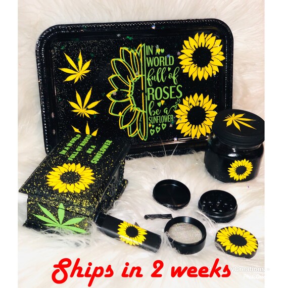 Sunflowers Rolling Tray Set of 5 Wooden box tray jar and Etsy