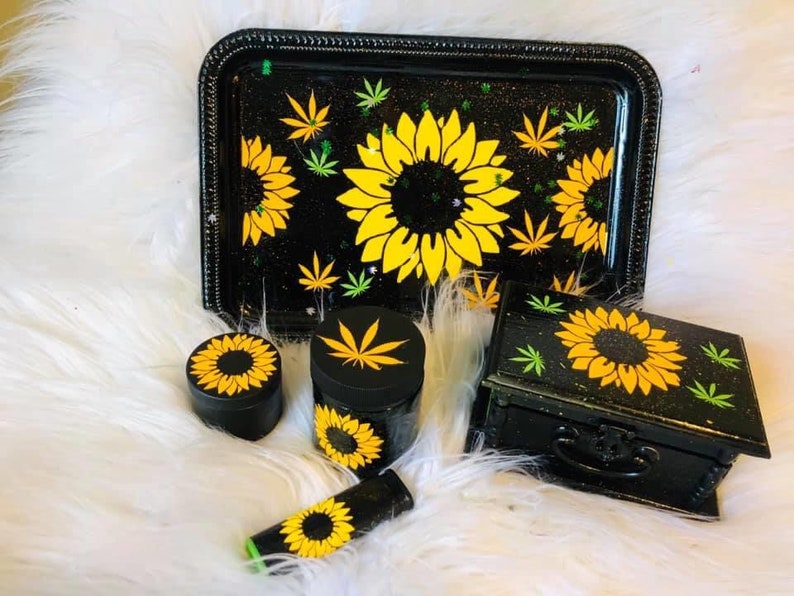 Sunflowers Rolling Tray Set of 5 Wooden box tray jar and Etsy