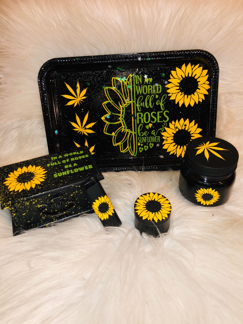 Sunflowers Rolling Tray Set of 5 Wooden box tray jar and Etsy