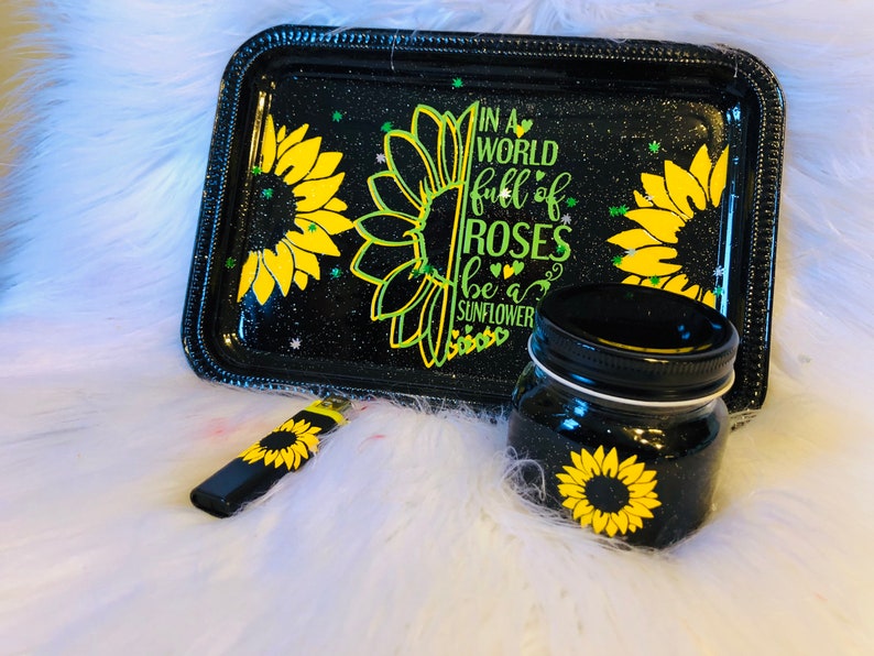 Sunflowers Rolling Tray Medical Tray makeup tray set of 3. Etsy
