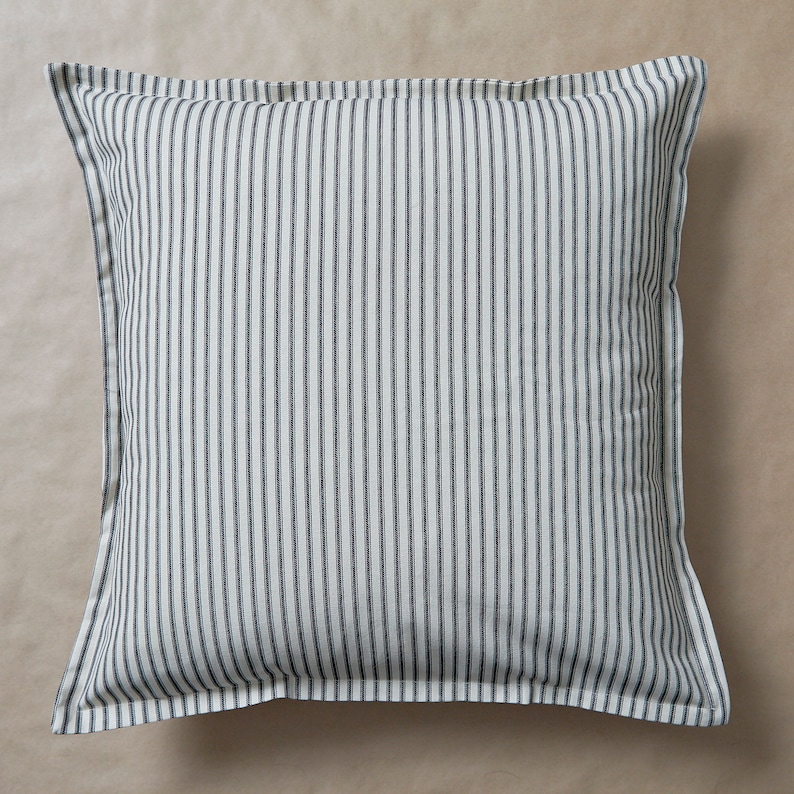 Black Ticking Stripe Pillow Cover Farmhouse Throw Pillow Shabby Chic Throw Pillows Cottage Farmhouse Decor Pillow Ruffled 20x20 18x18 image 3