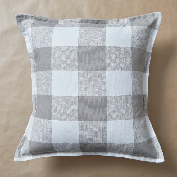 Taupe Buffalo Check Pillow Flat Ruffle Throw Pillow Cover Etsy
