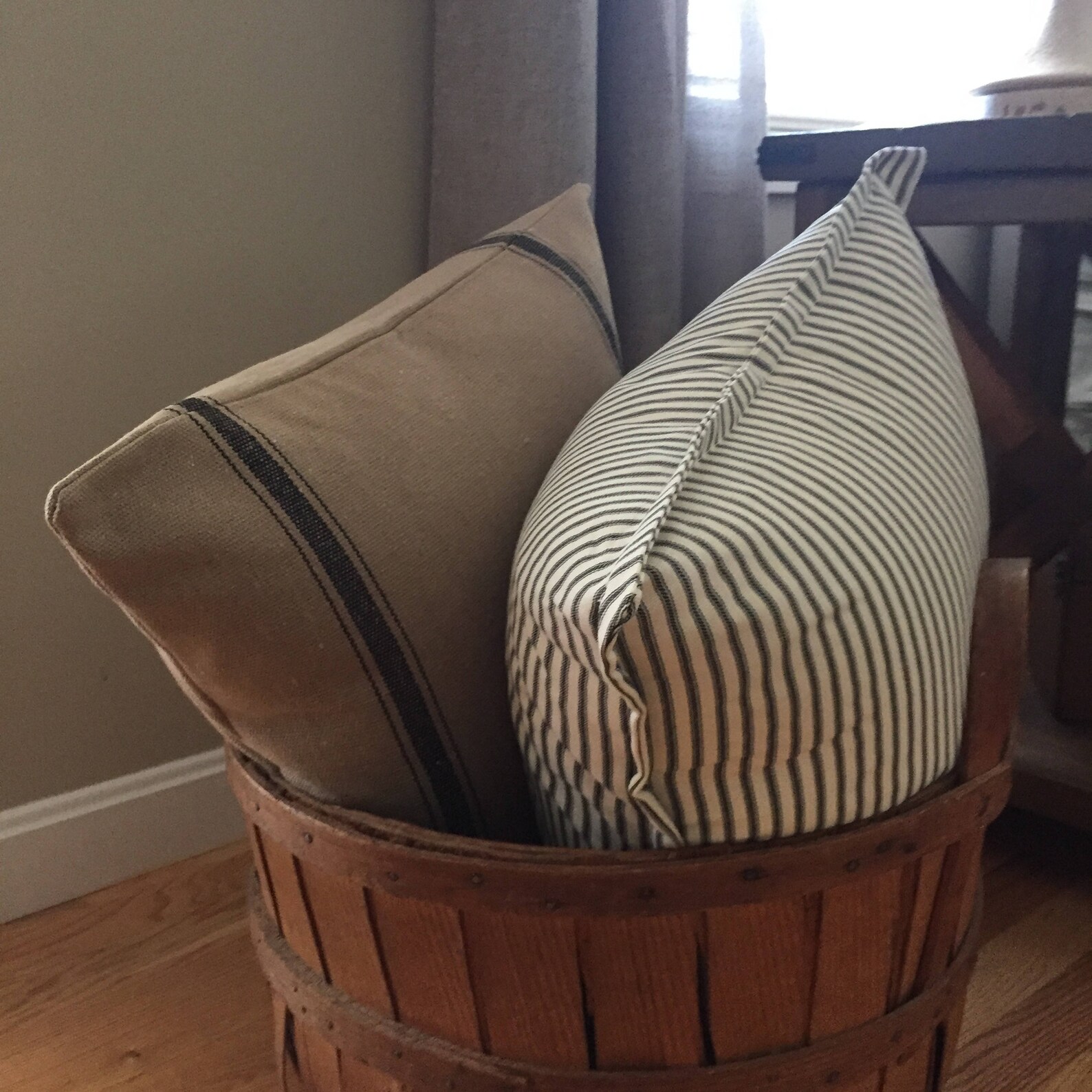 Modern Farmhouse Throw Pillow Set of 2 Black Ticking Stripe Etsy