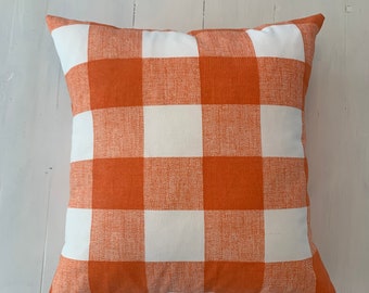 Orange Buffalo Check Pillow Cover, Orange Throw Pillow, Orange Plaid Pillows, Orange and White Pillow Cover 20x20, Throw Pillow