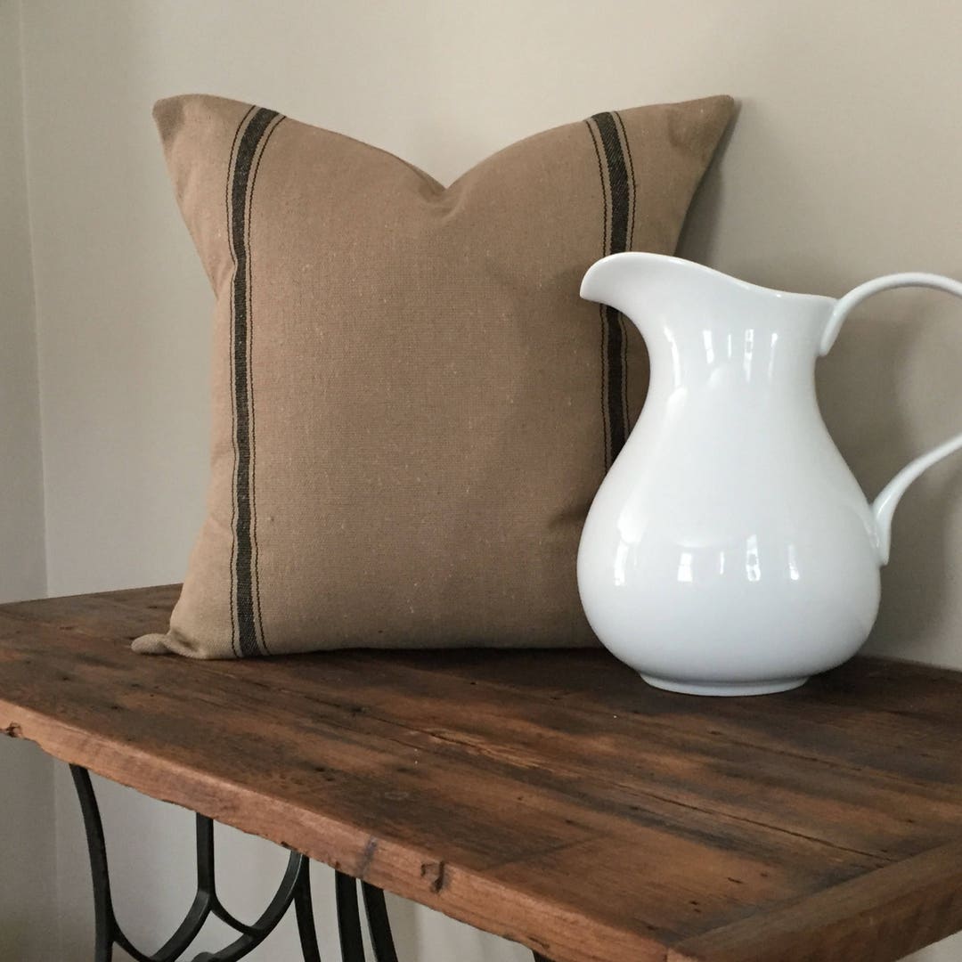 Taupe Black Stripe Grain Sack Pillow Cover Farmhouse Pillow Pillow