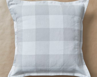 Gray Buffalo Check Pillow Cover | Flat Ruffle Farmhouse Pillow | Throw Pillow Covers 16x16, 18x18 or 20x20 | FREE Shipping | Custom Sizes