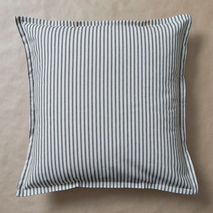 Black Ticking Stripe Pillow Cover Farmhouse Throw Pillow Shabby Chic Throw Pillows Cottage Farmhouse Decor Pillow Ruffled 20x20 18x18 image 2