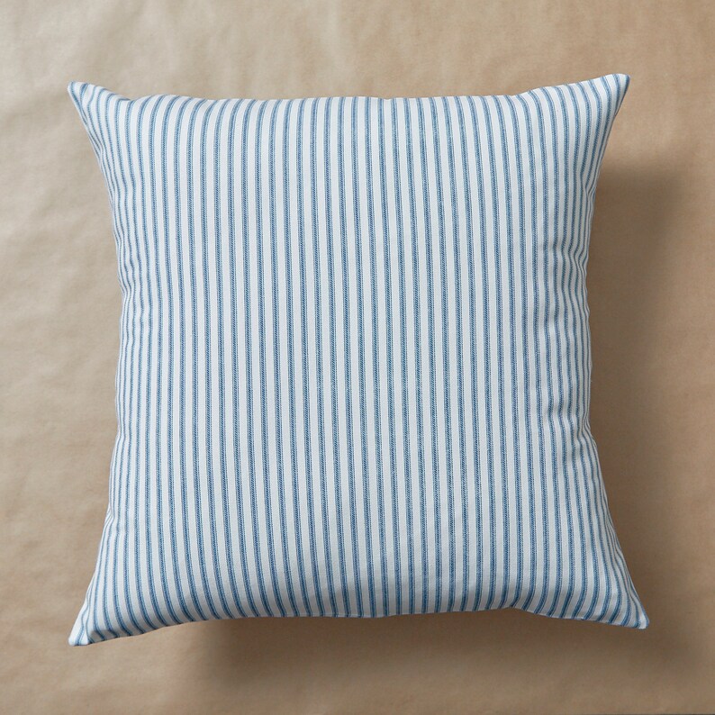Blue Ticking Stripe Pillow Ruffled Ticking Stripe Pillow Etsy