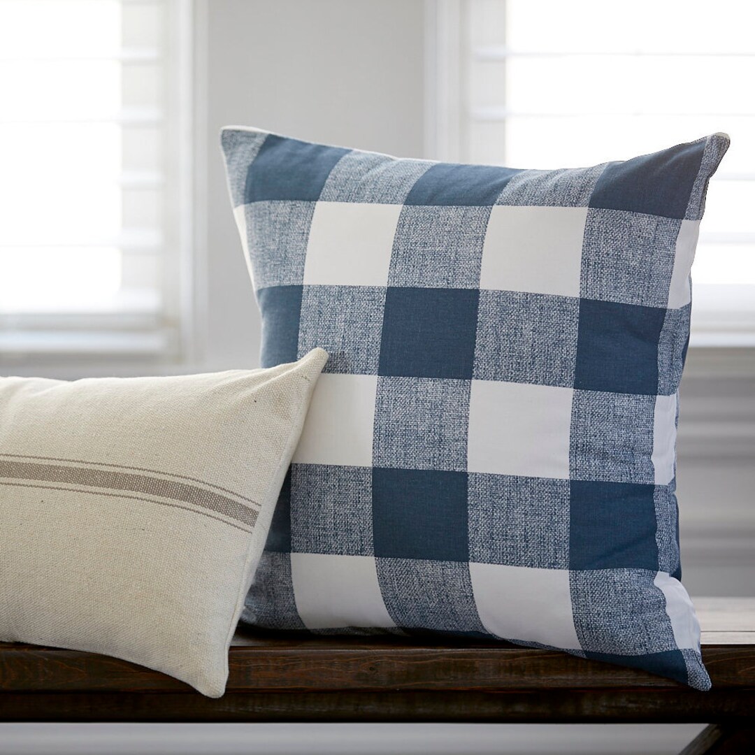 Navy Blue Buffalo Check Throw Pillows Buffalo Plaid Navy Blue Throw