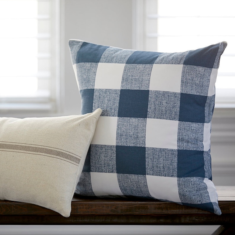 Navy Blue Buffalo Check Throw Pillows Buffalo Plaid Navy Blue Etsy