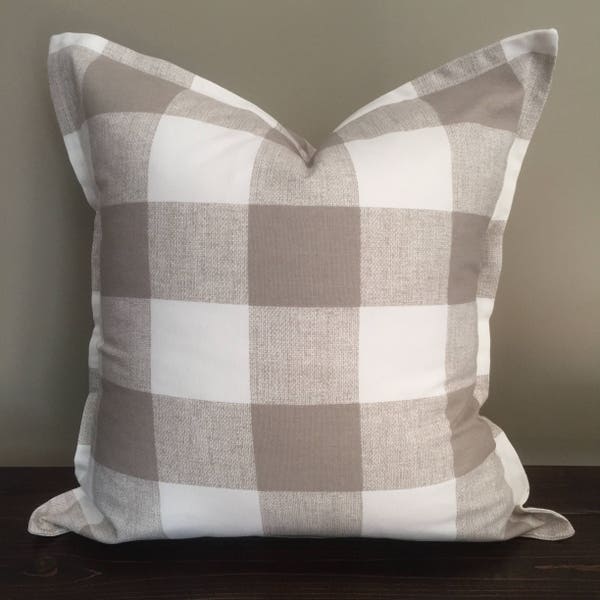 Beige Pillow Cover Buffalo Check Throw Pillow Tan Throw Pillow Buffalo Plaid Decorative Pillows for Sofa Throw Pillows for Couch 18x18