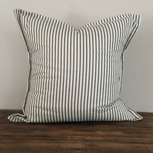 Black Ticking Stripe Pillow Cover Farmhouse Throw Pillow Shabby Chic Throw Pillows Cottage Farmhouse Decor Pillow Ruffled 20x20 18x18 image 4