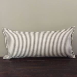 Gray Ticking Stripe Pillow Cover Long Lumbar Pillow Cover Throw Pillow Cover Farmhouse Pillow Decorative Pillows Pillow Cover 12x24 Etsy