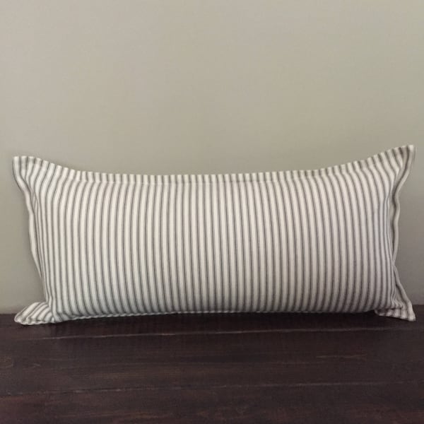 Gray Ticking Stripe Pillow Cover, Long Lumbar Pillow Cover, Throw Pillow Cover, Farmhouse Pillow, Decorative Pillows, Pillow Cover 12x24