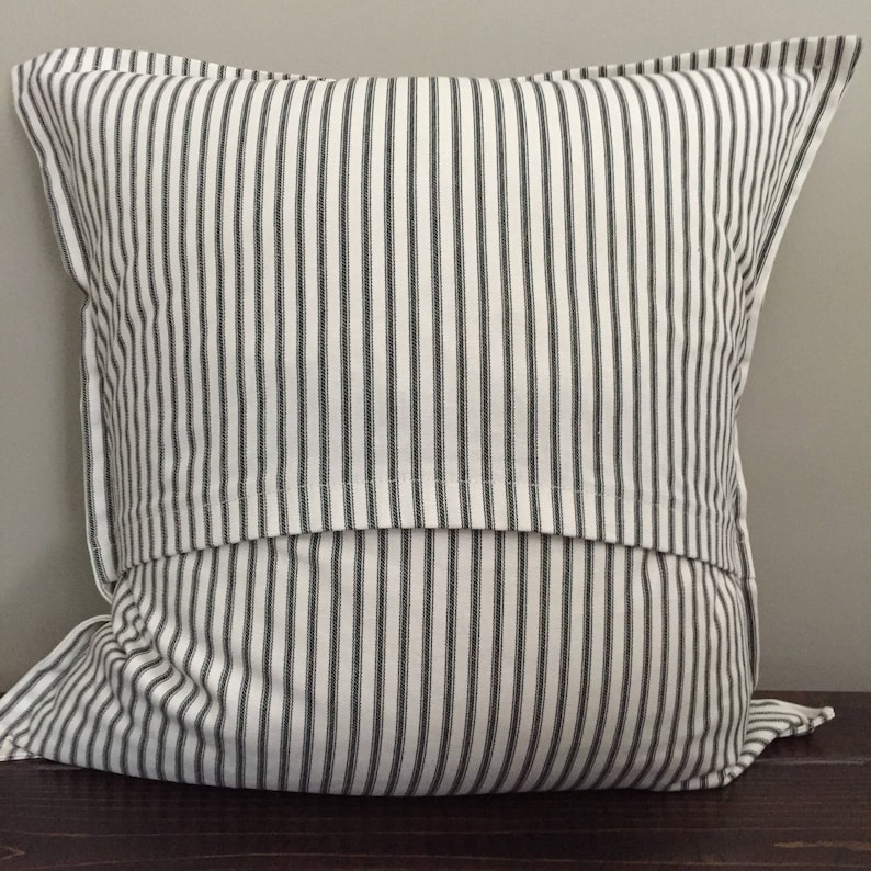 Black Ticking Stripe Pillow Cover Farmhouse Throw Pillow Shabby Chic Throw Pillows Cottage Farmhouse Decor Pillow Ruffled 20x20 18x18 image 6