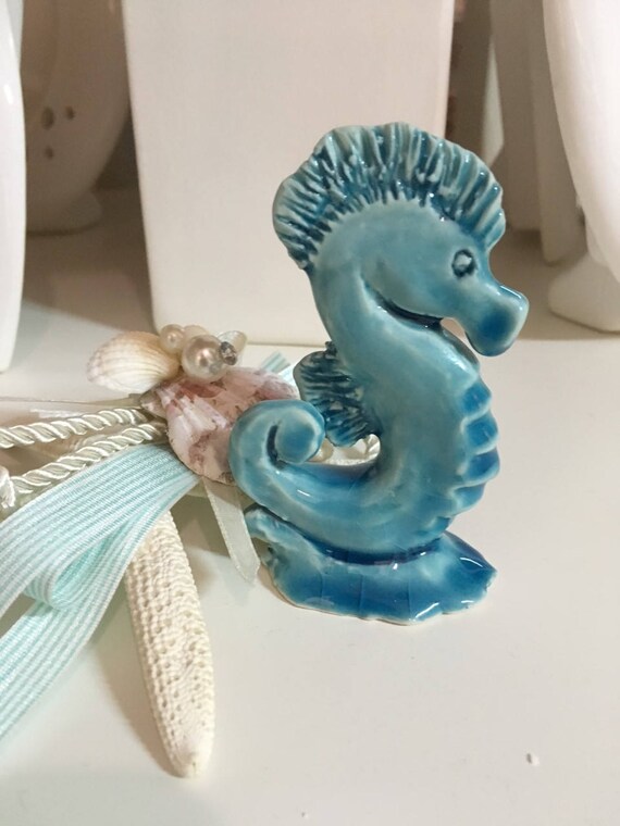 Wedding favor Sculpture Seahorse, Sea Turquoise Ceramic, Photo frame, original, customizable, Handmade, Italy