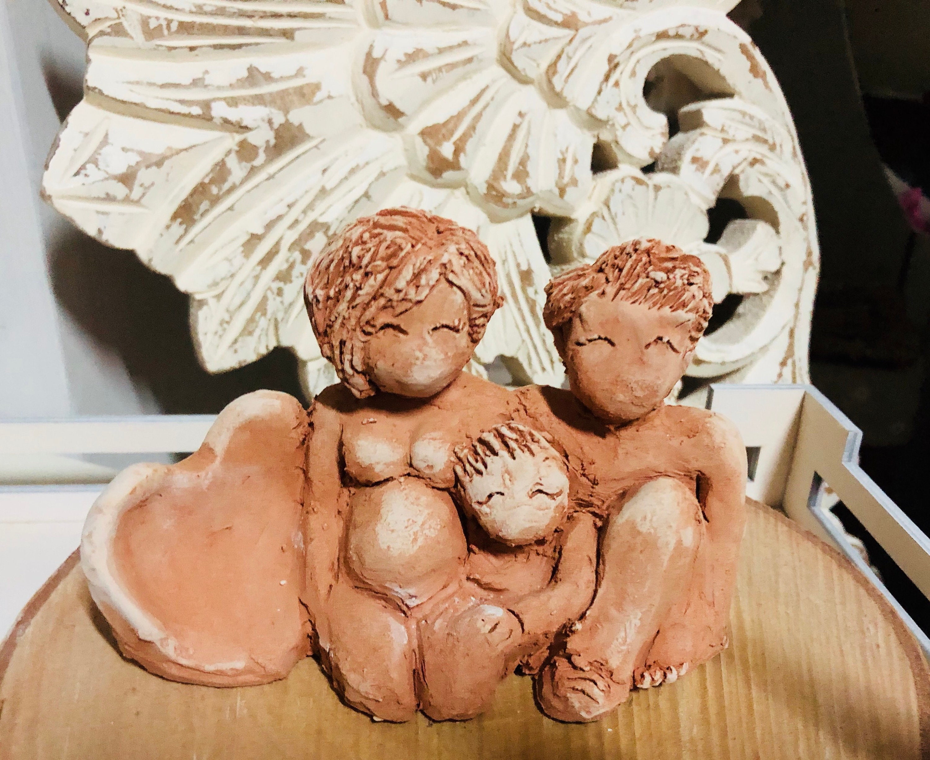 Wedding Favor Sculpture Bride and Child Natural Color, , Original,  Customizable, Handmade , in Italy 