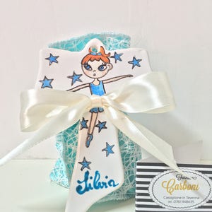 Bomboniera Tau San Francesco in ceramica con ballerina. Per comunione, battesimo,cresima  fatta a mano in italia