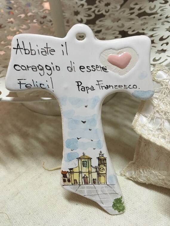 Bomboniera Tau Ceramica Chiesa Dipinta E Frase Papa Etsy