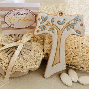 Bomboniera croce Tau san Francesco con albero vita a rilevo,Comunione Battesimo Cresima ,Originale, Fatto a Mano italia.