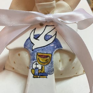Bomboniera Tau San Francesco in ceramica con colomba, per cresima e comunione, Originale, personalizzata e  Fatto a Mano in italia