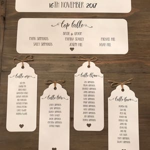 Cartes de plan de table de mariage - rustique, personnalisée, faite à la main
