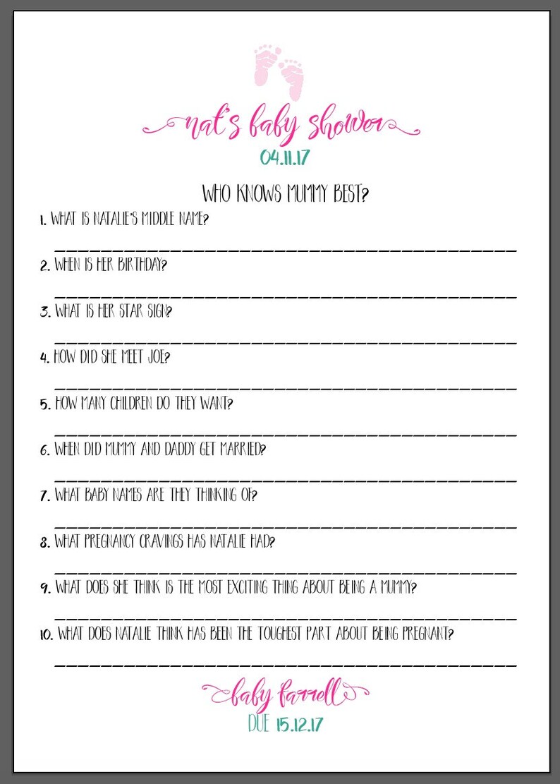 10 X Who Knows Mummy Best Baby Shower Games Personalised Etsy 10 X Who Knows Mummy Best Baby Shower Games Personalised Etsy