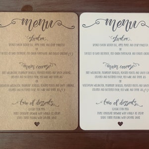 10 x A5 tarjetas de menú de boda - personalizado, hecho a mano, rústico