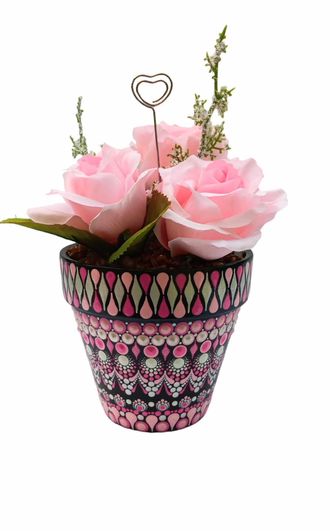 Pot Art Roses Terracotta Flower Pot Dot Painted Pink Pot With Roses Large - Etsy
