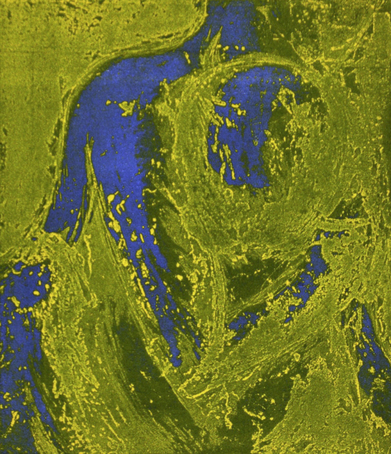 Color Intaglio Print of Abstract Figures Embracing| 