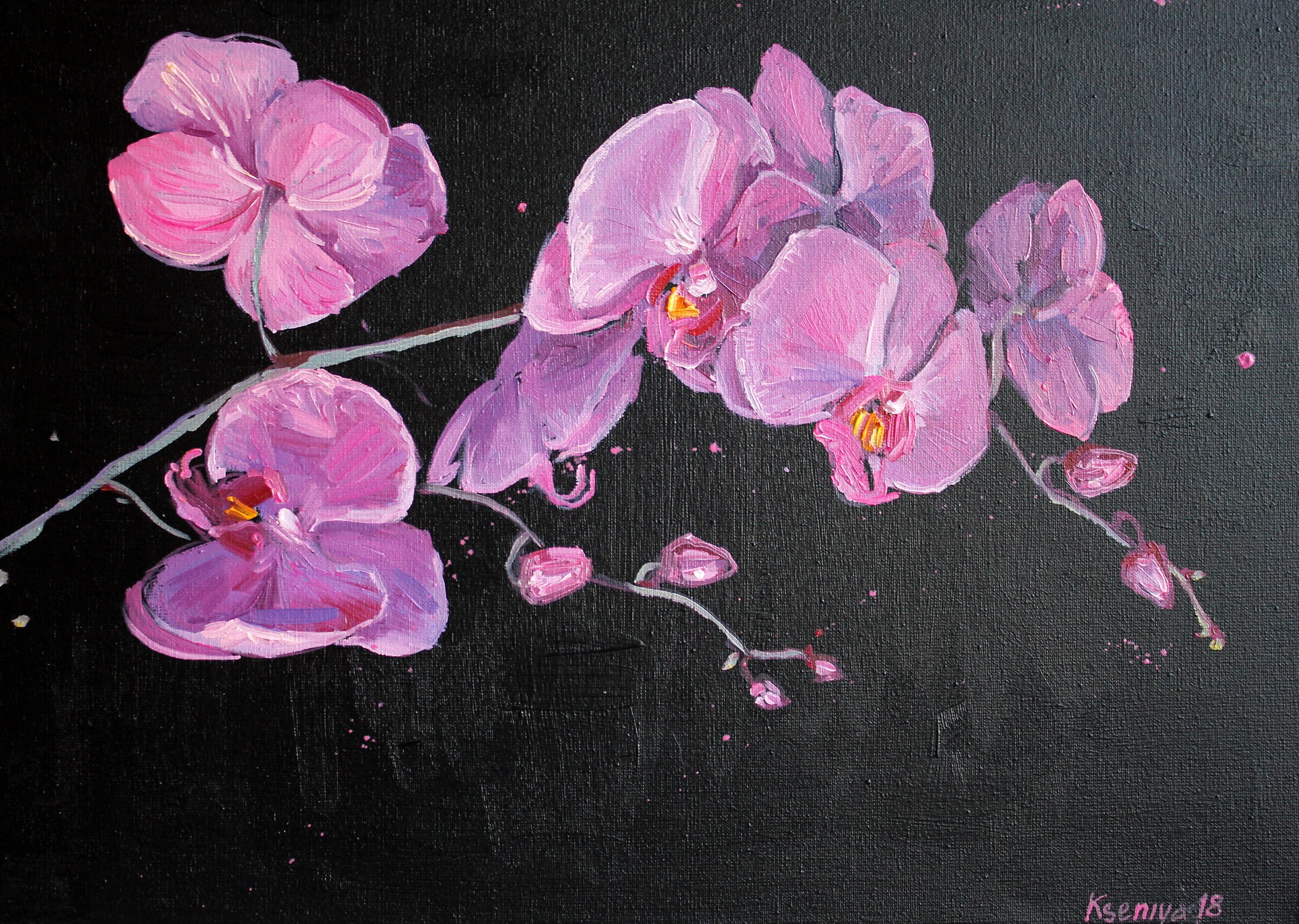 Pink black Orchid oil painting Original flower painting Pink Etsy