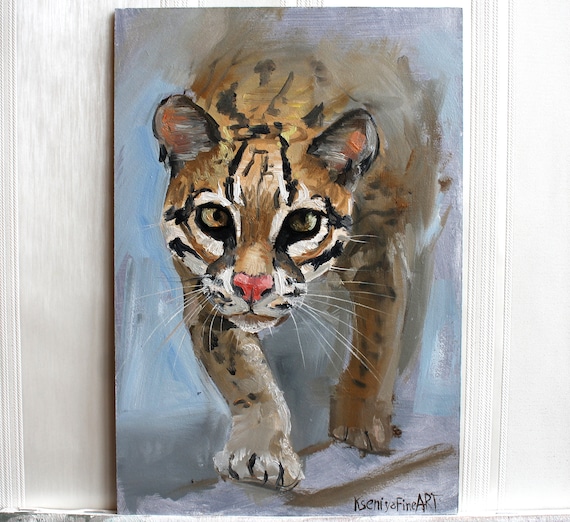 Ocelot Brązowy Clipartów Duży Kot Grafika Kot Obraz Olej Etsy