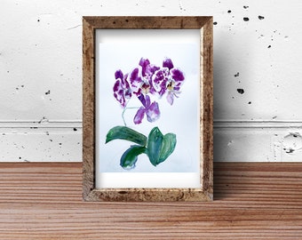 White purple pink Orchid plant Watercolor painting flower Botanical watercolor illustration Wall Art flower Orchid decor Gift