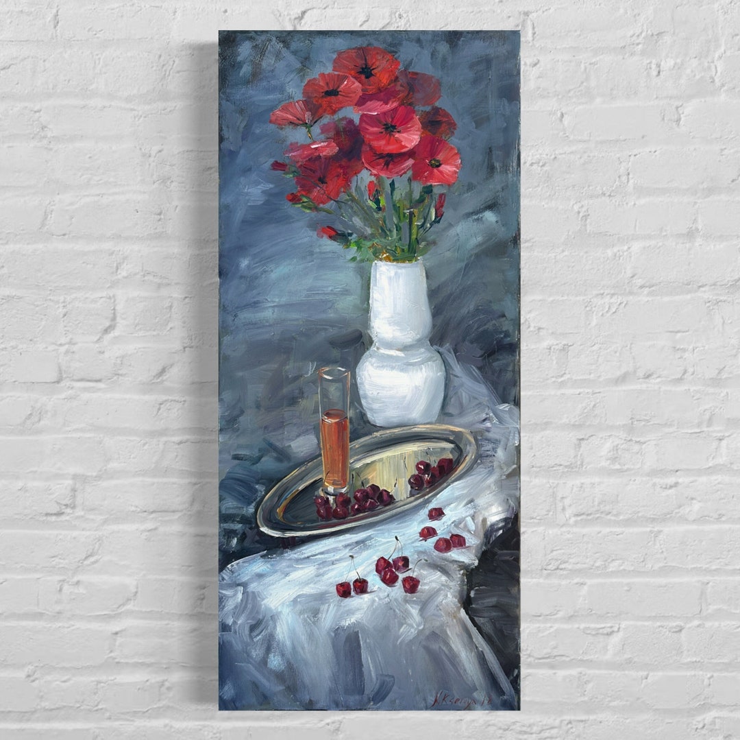 Poppy Red ORIGINAL Oil Painting Red Black White Wall Art Etsy