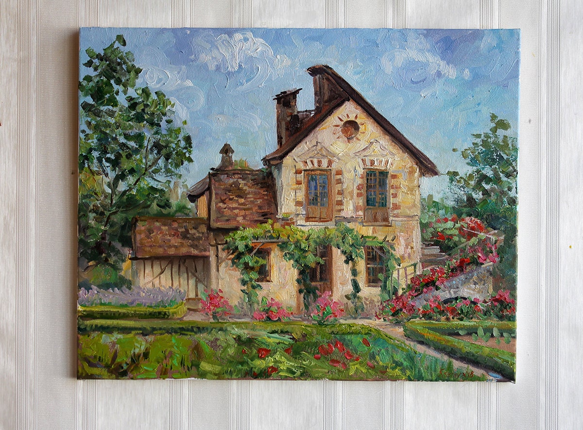 Old house art Original Oil painting sky blue Palette knife Etsy